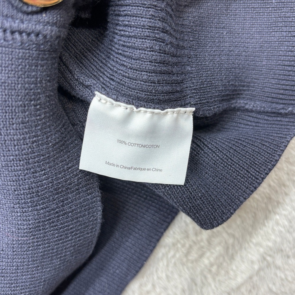 Tory Burch Cardigan Women's M Navy Ribbed Knit Gold Logo Button V-Neck Old Money - Picture 4 of 9
